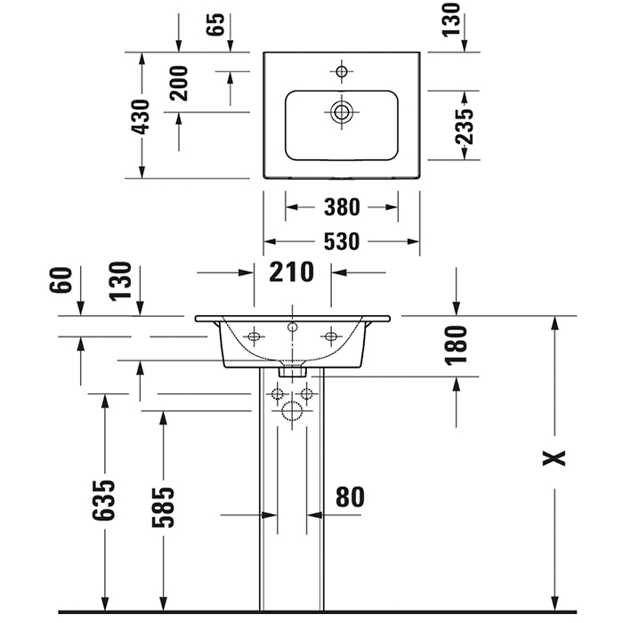 Duravit Me by Starck Раковина накладная 53х43см, с переливом, без отв., цвет: белый