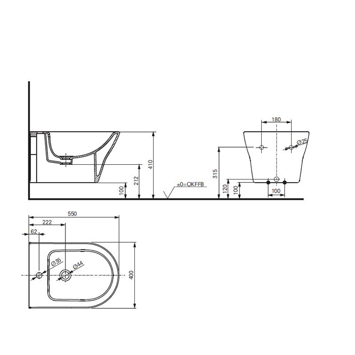 TOTO MH Биде подвесное 40x55x31см, с 1 отв., CeFiONtect, цвет: белый