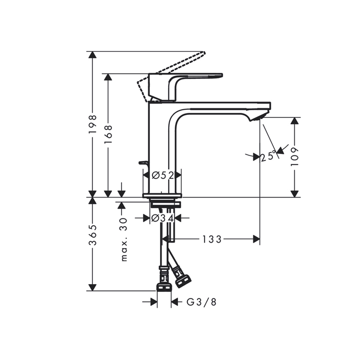 Hansgrohe Rebris S Смеситель для раковины 110, с д/клапаном, цвет: матовый черный