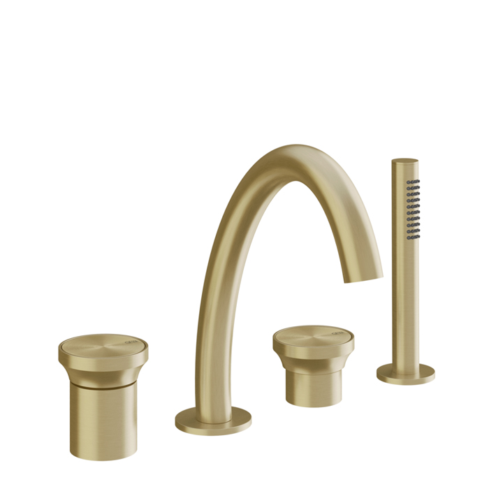 Gessi Origini Смеситель для ванны на 4 отв, с ручной лейкой, цвет: Brushed Brass PVD