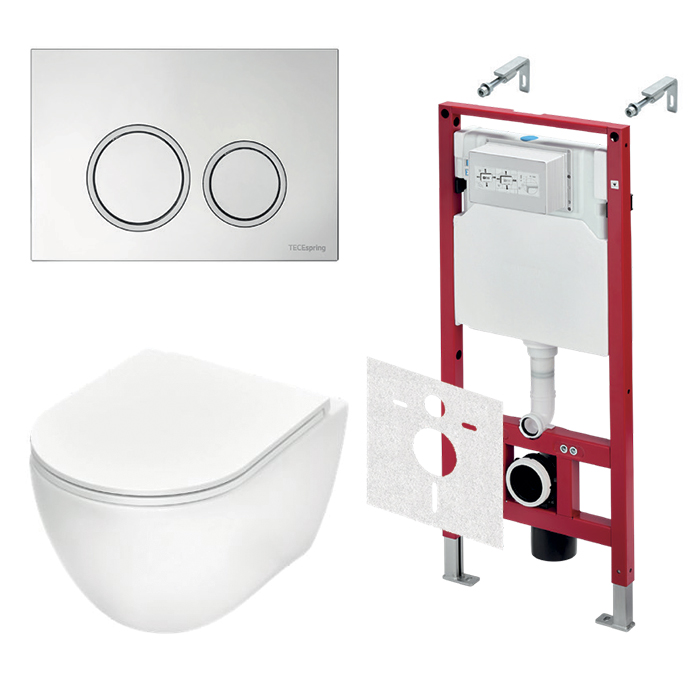 TECEspring Base Комплект: унитаз модель R, инсталяция, панель смыва R с круглыми кнопками, цвет: белый / белый глянцевый