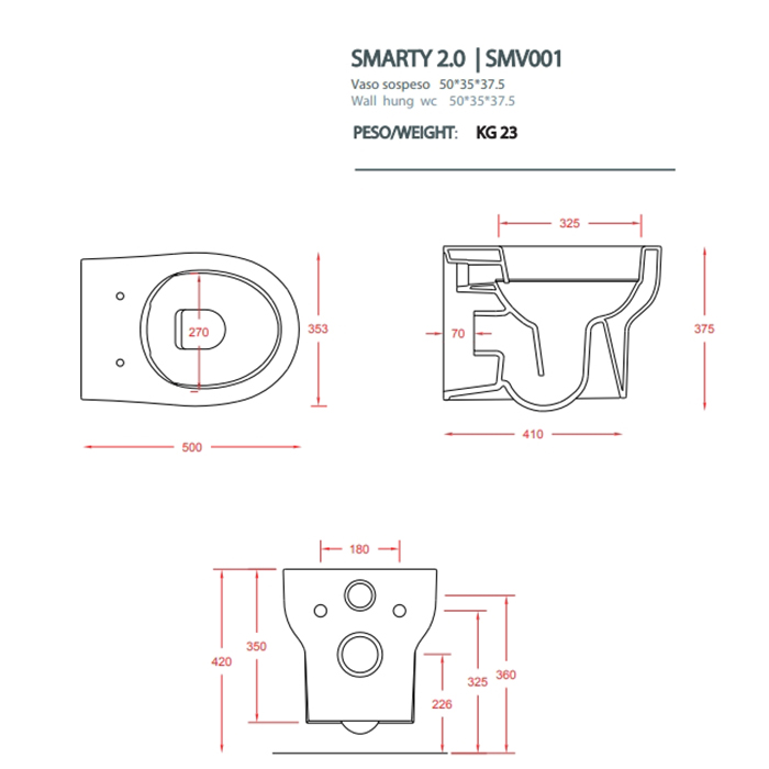 ARTCERAM/HIDRA SMARTY Унитаз подвесной безободковый 37х50 см, цвет: белый