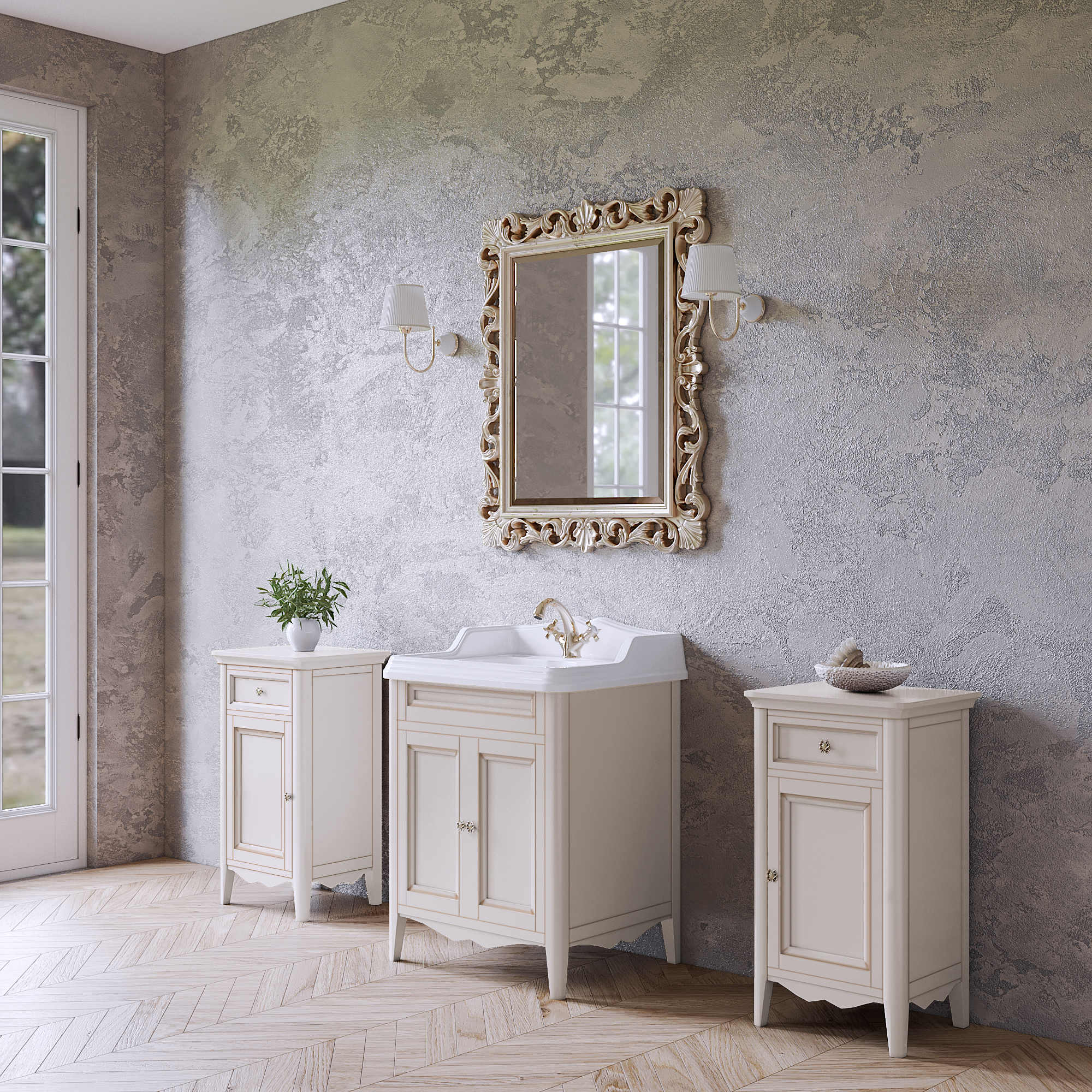 TW Veronica, База с раковиной Simas AR824bi*1 68x54см с 1отв. под смеситель , 2 расп. дверки, доводч. Blum, ручки: Riflesso бронза, напольная, цвет: Vintage