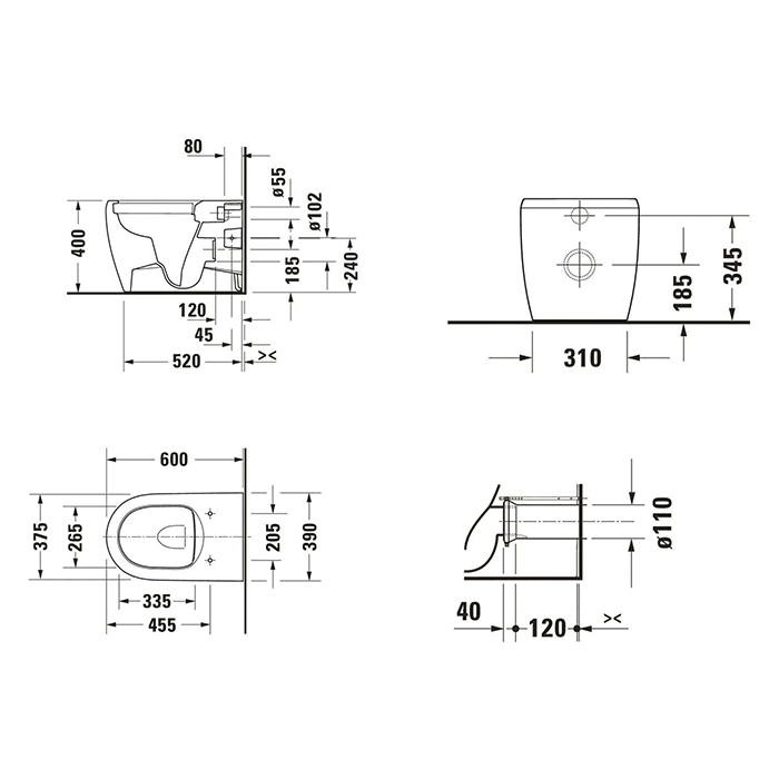 Duravit Qatego Унитаз 39х60см., напольный, безободковый, Weiß Hochglanz, цвет: белый