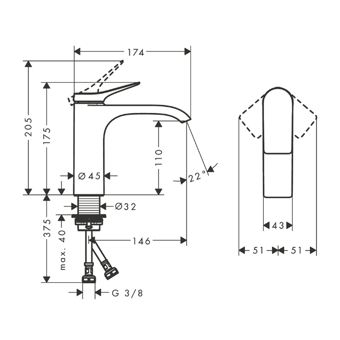 Hansgrohe Vivenis Смеситель для раковины, 1 отв., без донного клапана, цвет: черный матовый