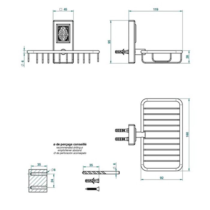 THG Métropolis cristal noir Мыльница-корзина металлическая 160х95мм., подвесная, цвет: хром