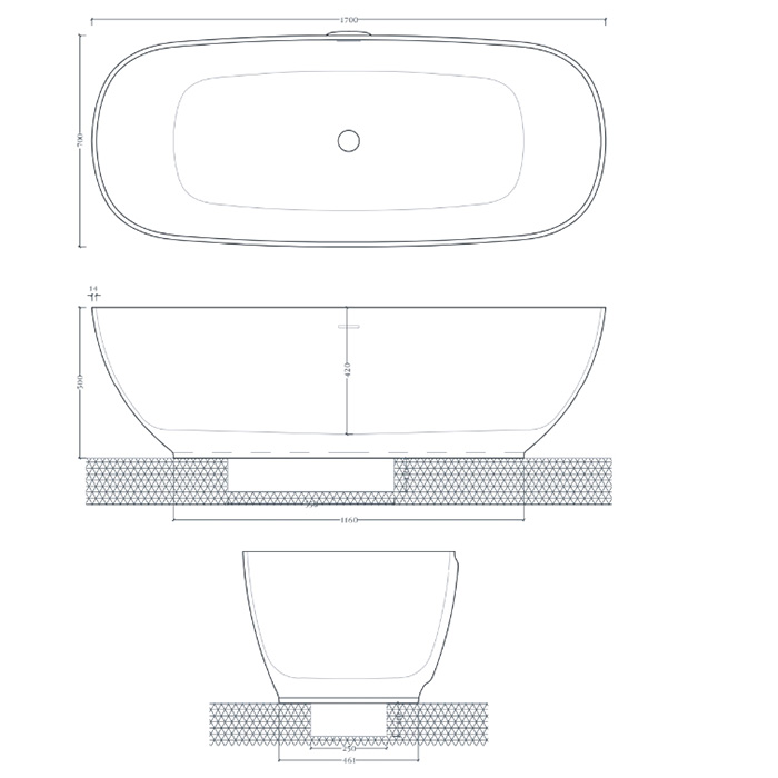 Artceram Hoop Ванна отдельностоящая из искусственного камня Livingtec 170х70х50 см, со слив-переливом (с сифоном ACA066), цвет: белый глянцевый