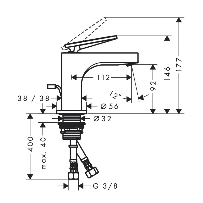 Axor Citterio Смеситель для раковины, 1 отв., с донным клапаном, цвет: полированный черный хром