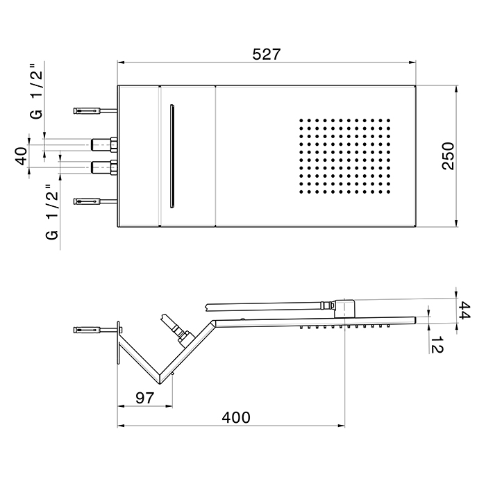 Newform Head Showers Верхний душ 52x25см, настенный, с дождевой и водопадной струей, цвет: черный матовый