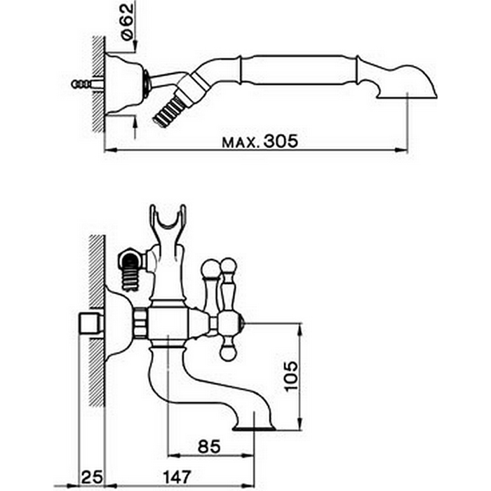 CISAL Arcana America Смеситель для ванны с душевым комплектом, цвет: хром
