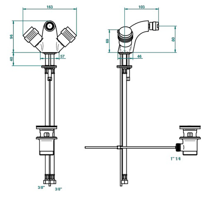 THG Diplomate grooved rings Смеситель для биде на 1 отверстие, с донным клапаном, цвет: хром/золото