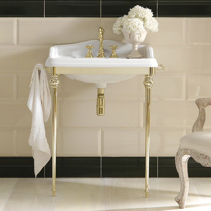 3SC Consolle Консоль Dandy 98х56хh104см, с раковиной LA02, сифоном и полотенцедердателями, напольный, цвет: золото 24к. Lucido