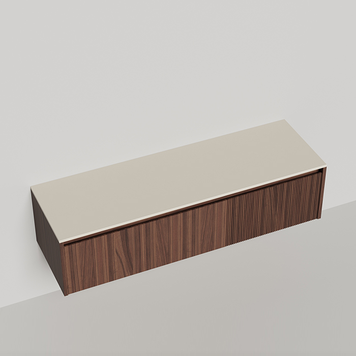 Salini Domino Тумба со столешницей, 160х50х40см., из S-Stone в сборе, крепеж; сифон; фасад: шпон орех, столешница: Ral9001