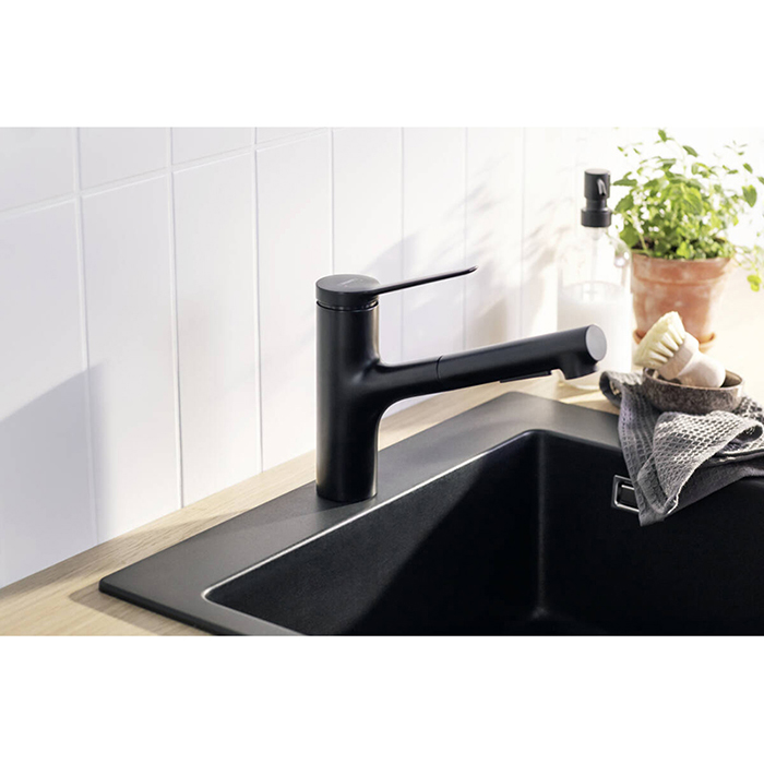 Hansgrohe Zesis M33 Смеситель для кухни, 1 отв., с вытяжным душем, цвет: черный матовый