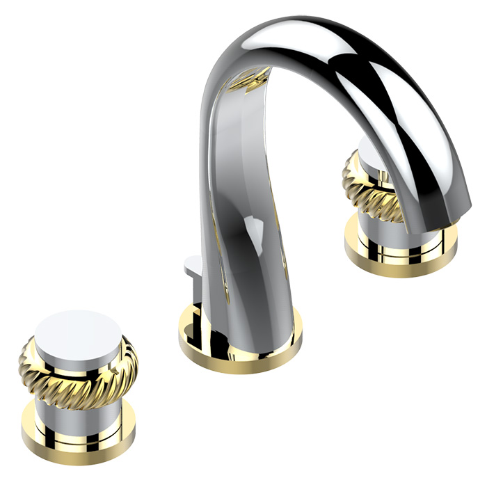  THG Diplomate Roped Rings Смеситель для раковины на 3 отверстия, с донным клапаном, цвет: хром/золото