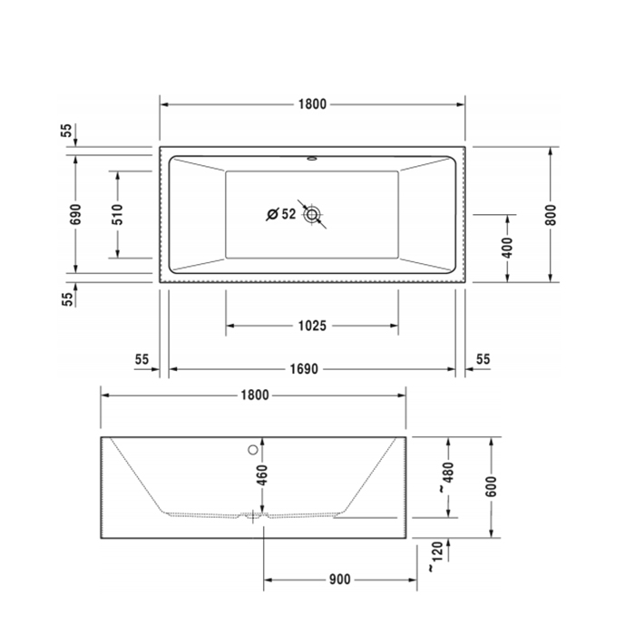 Duravit Vero Air Ванна 180x80см, приставной вариант, с бесшовной панелью и рамой, с 2 наклонами для спины, цвет: белый