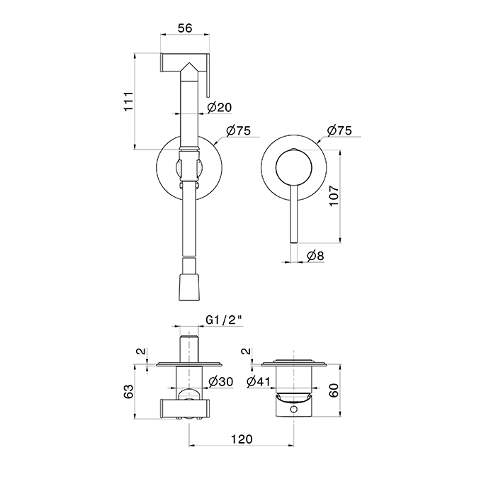 Newform Shut Off Гигиенический душ, внешняя часть, цвет: PVD brushed gun metal