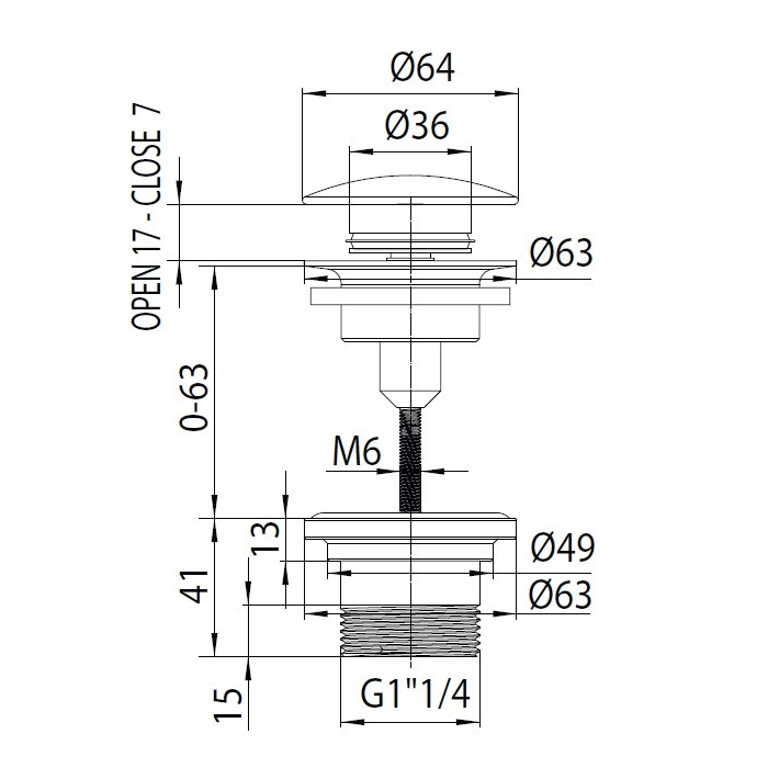 Bossini Gillo Донный клапан для раковины, клик-клак, 1” 1/4, цвет: Nero opaco