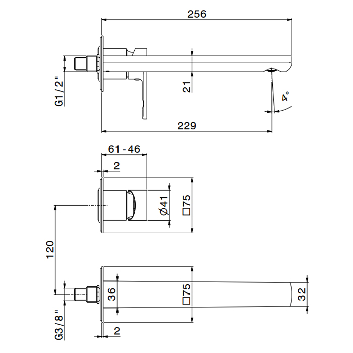 Newform Haka Смеситель для раковины, настенный, без донного клапана, цвет: PVD brushed stainless steel