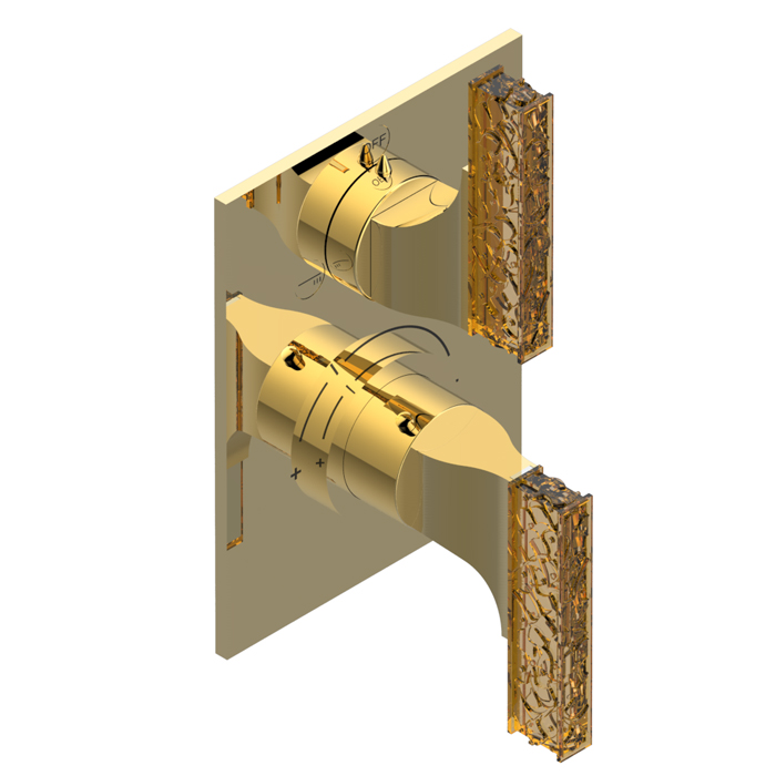 THG Ginkgo Смеситель для душа, термостатический, с переключателем на 2 потока, цвет: золото/хрусталь