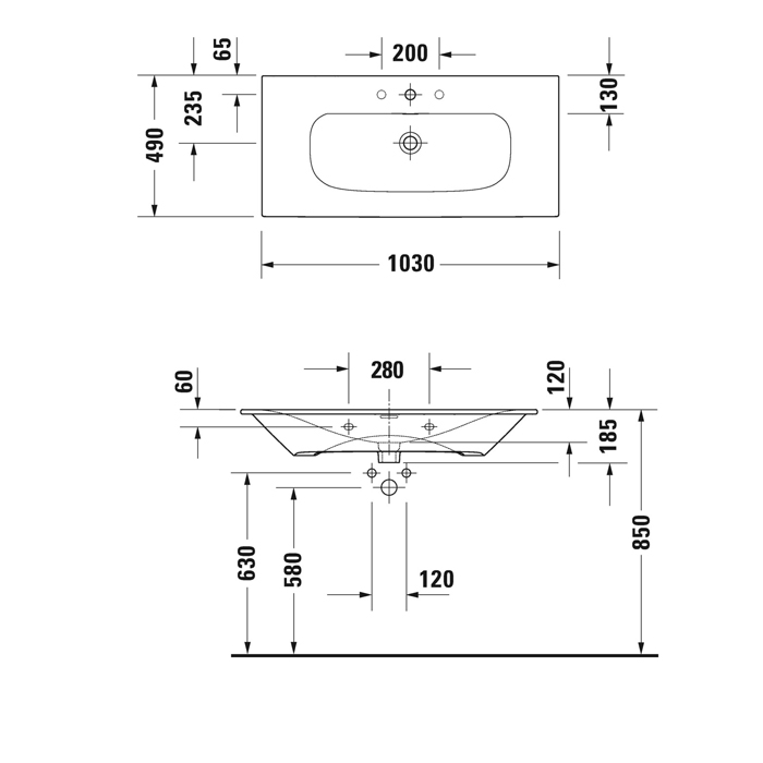 Duravit Viu Раковина 103х49 см, 1 отв., цвет: белый