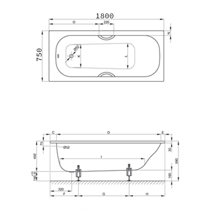 Bette Classic Ванна 180х75х45см., встраиваемая, с шумоизоляцией, покрытие BetteGlasur ® Plus, цвет: белый