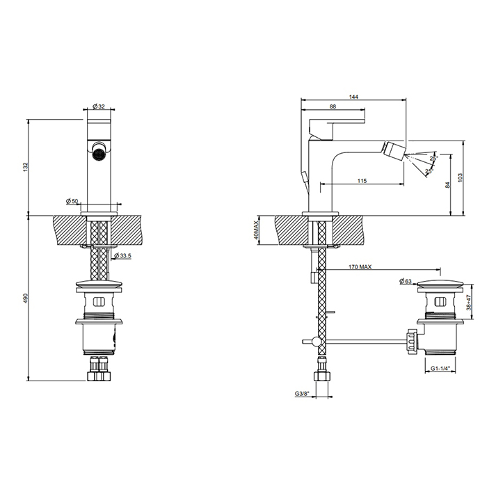 Gessi Emporio Via manzoni Смеситель для биде, на 1 отв, с донным клапаном, цвет: Finox Brushed Nickel