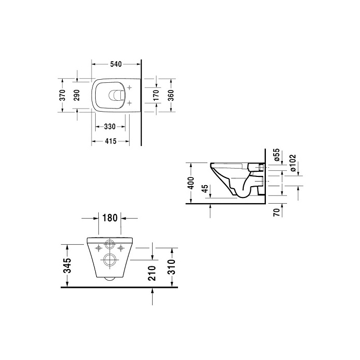 Duravit DuraStyle Унитаз 54х37см., подвесной, безободковый, Wondergliss, цвет: белый