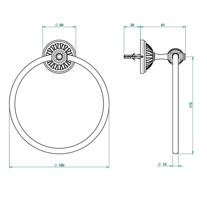 THG  Mandarine metal Полотенцедержатель-кольцо 18см., подвесной, цвет: хром/золото