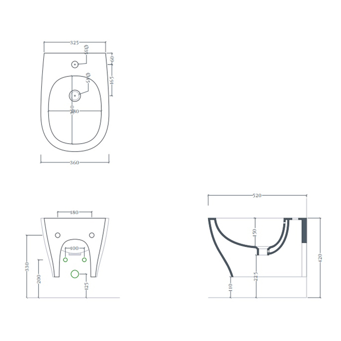 Artceram TEN Биде подвесное 52х36см, 1 отв под смеситель, цвет: черный матовый