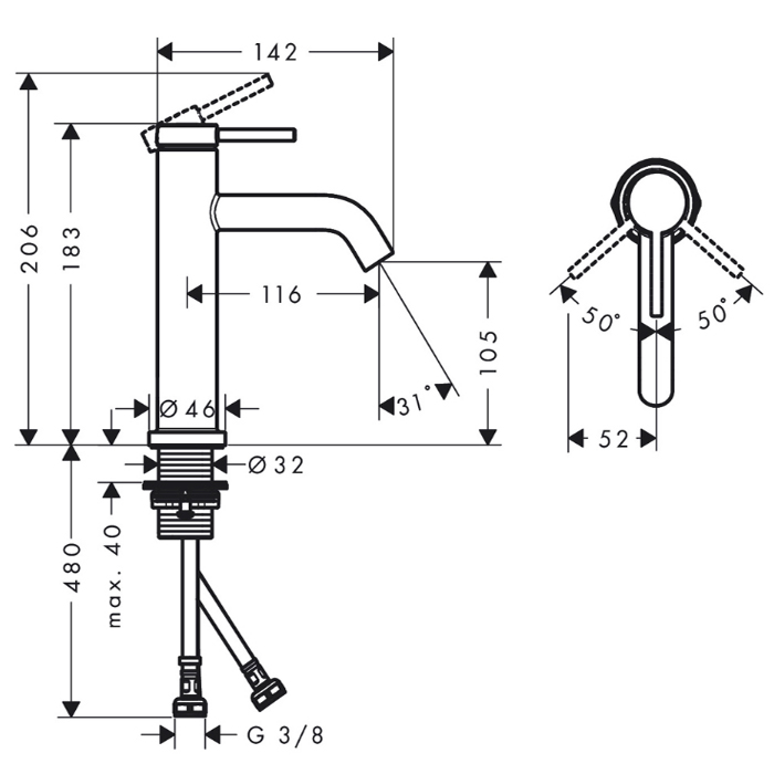 Hansgrohe Tecturis S Смеситель для раковины, 1 отв., без донного клапана, цвет: шлифованная бронза