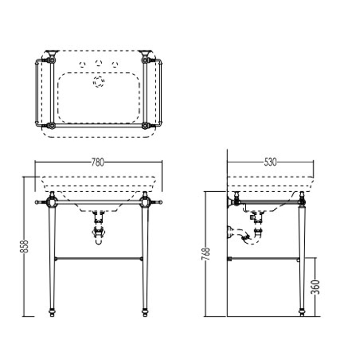 Devon&Devon Etoile Консоль 78х53см, напольная, с раковиной с 1 отв., цвет: хром