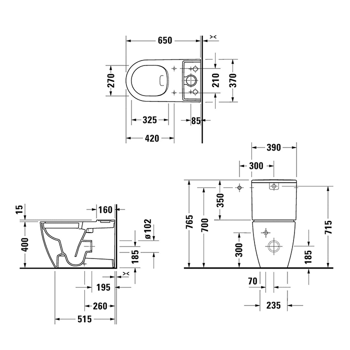 Duravit Soleil by Starck Унитаз-моноблок 37х66см., безободковый, слив универсальный, Weiß Hochglanz, HyG, цвет: белый