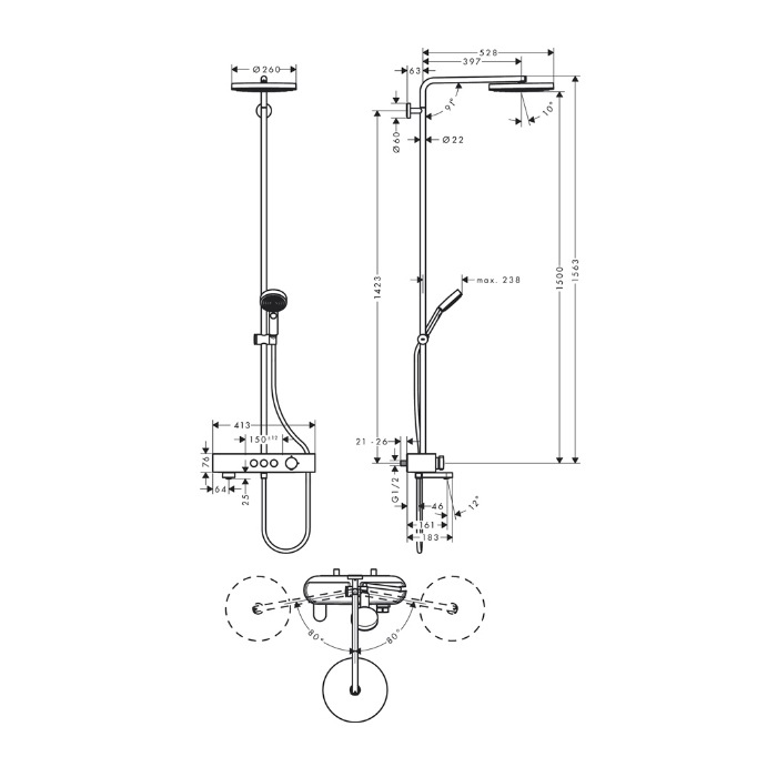 Hansgrohe Pulsify S Душевая система, настенная, 1jet, с термостатом, цвет: хром