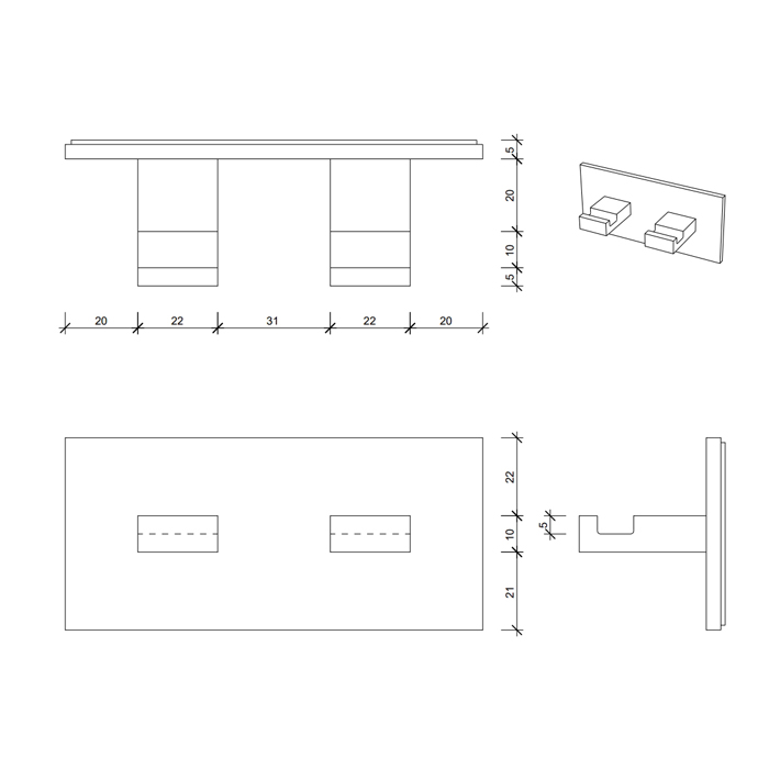 Decor Walther Brick KHAK2 Крючок самоклеящийся двойной, подвесной, цвет: хром