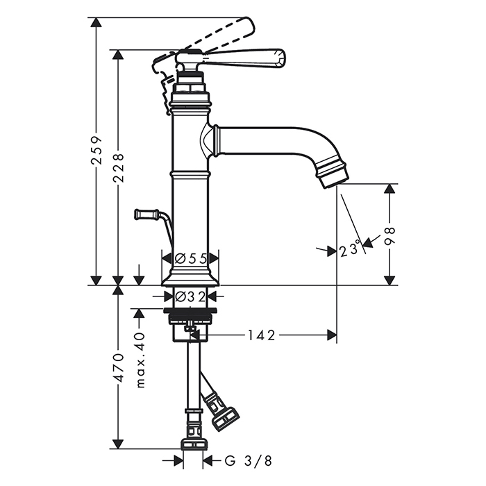 Axor Montreux Смеситель для раковины 100, на 1 отв., с донным клапано, цвет: сталь