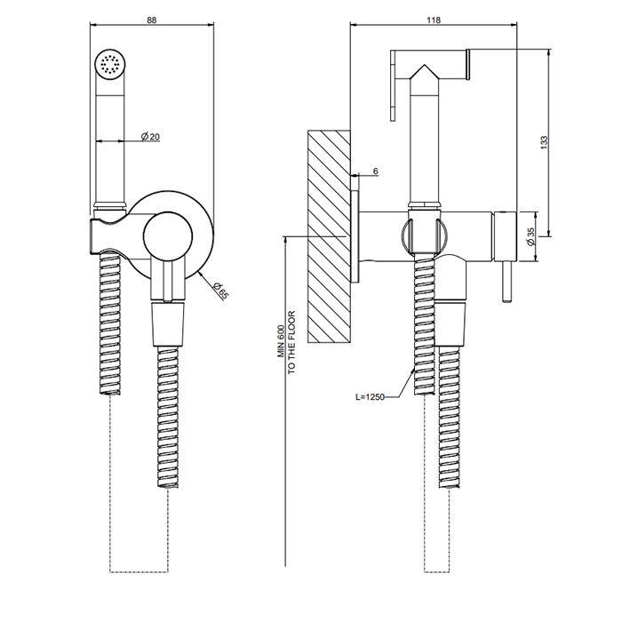 Gessi Cono GESSI TOTAL LOOK Гигиенический душ с наст. держ. со смесителем,с подводом воды и шлангом 1250 мм., цвет: Brass Br. PVD