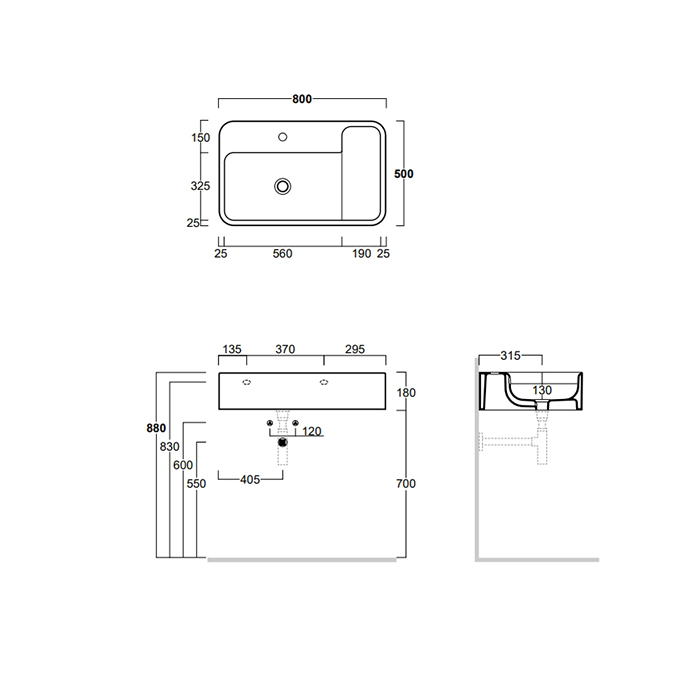 Simas Hop Раковина чаша подвесная 80x50xh18 см, без отв. для смесителя, цвет: белый