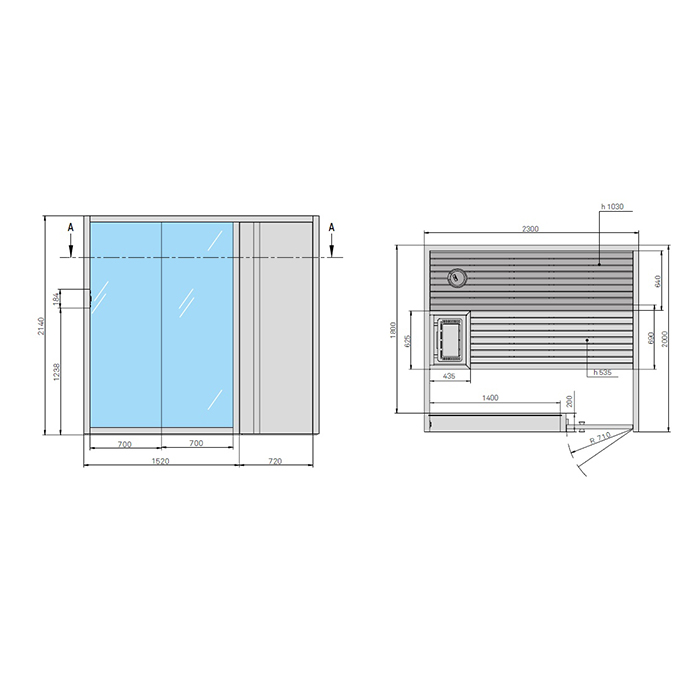 Effegibi Yoku S Door Био-Сауна 230x200х214см, угловая DX, цвет: термообработанная древесина