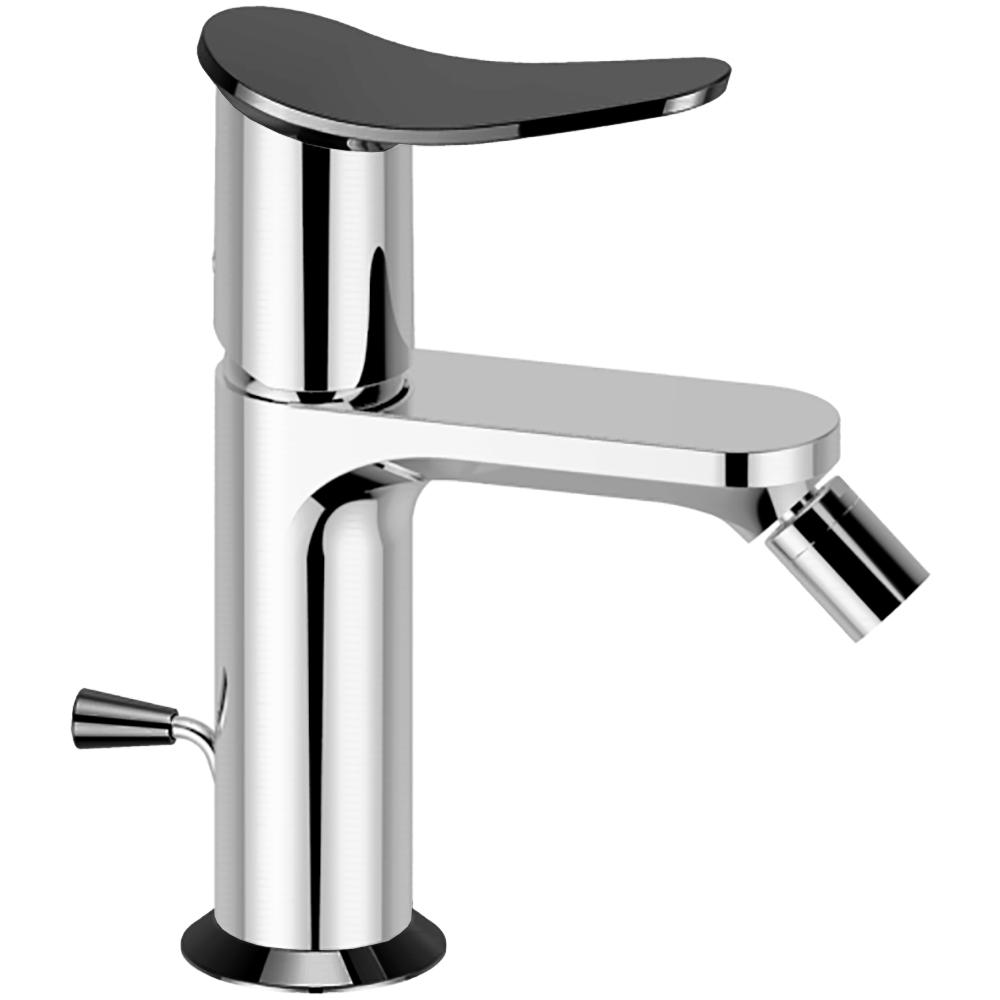 HUBER Harlock Смеситель однорычажный для биде на 1 отверстие с донным клапаном, цвет:  хром/черный матовый, 