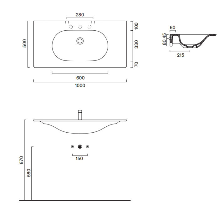 Catalano Sfera 100 Столешница с интегрированной раковиной, цвет: белый глянцевый