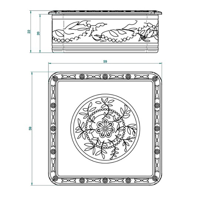 THG MARQUISE BLANC DECOR PLATINE Коробка для таблеток керамическая, квадратная 55х55 мм., настольная, декор платина, цвет: белый