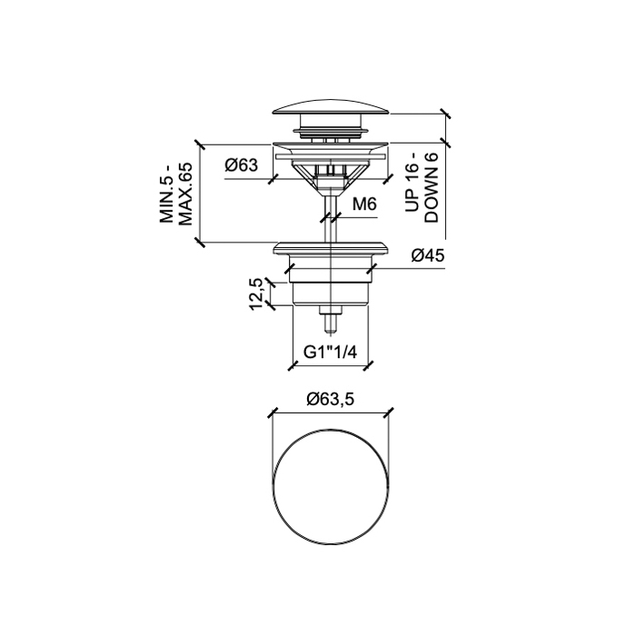 Almar Mixers Донный клапан 1"1/4 для раковины, цвет: оружейный металл брашированный PVD
