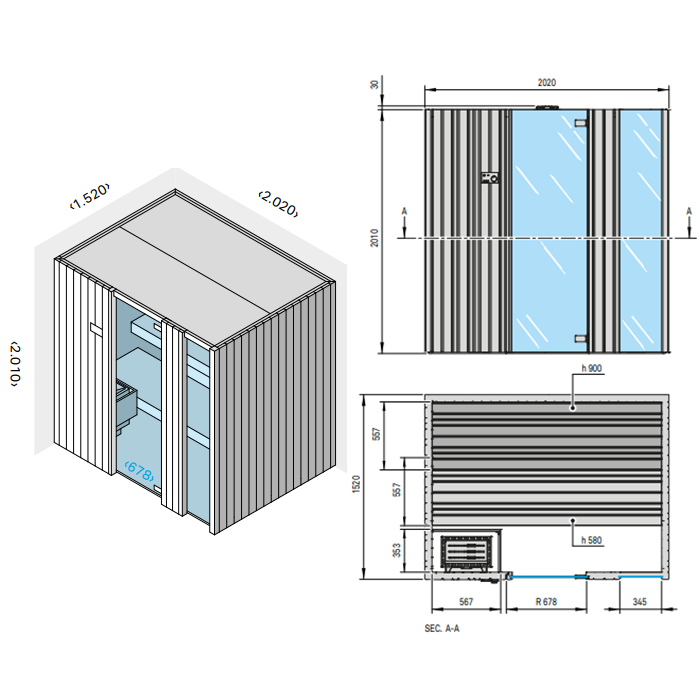 Effegibi Auki 45 Сауна 202x152x201см, пристенная, цвет: канадский хемлок