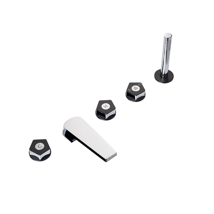 Newform ParkLE Смеситель на борт ванны, 5 отв., с ручным душем, цвет: хром/черный матовый