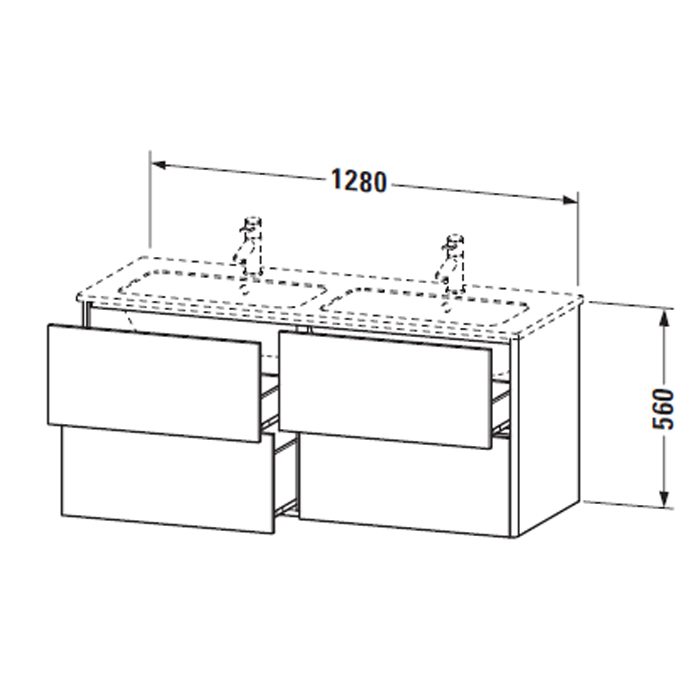 Duravit XSquare Тумба подвесная, 128х47.8х56см, с раковиной и 4 выдв ящиками, цвет: черный глянцевый 