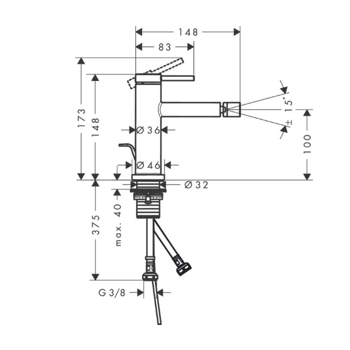 Hansgrohe Tecturis S Смеситель для биде, 1 отв., с донным клапаном, цвет: белый матовый