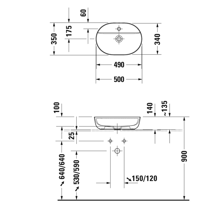 Duravit Luv Раковина накладная 50х35см., с 1 отв., с донным клапаном, без перелива, цвет: белый глянцевый