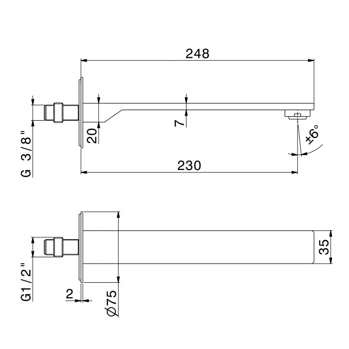 Newform Steel Line Излив для раковины 23см., настенный, цвет: pvd brushed gun metal
