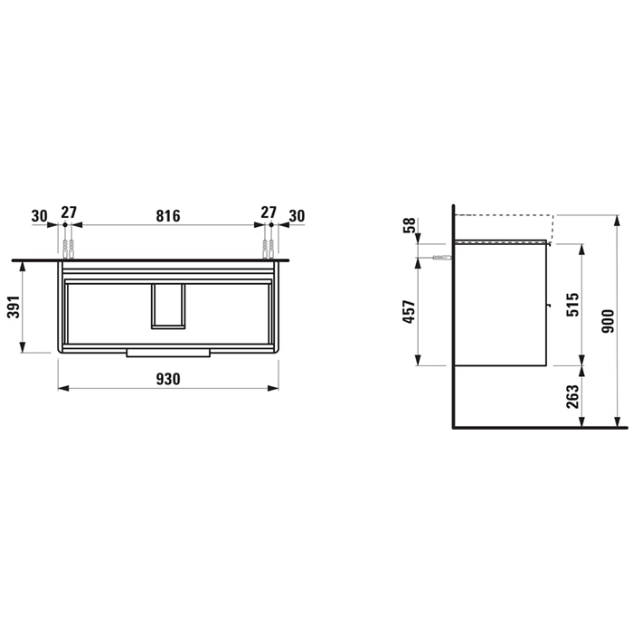 Laufen Base База с раковиной, 93х39х53см, подвесная, c 2 ящиками, покрытие LLC, цвет: белый глянцевый